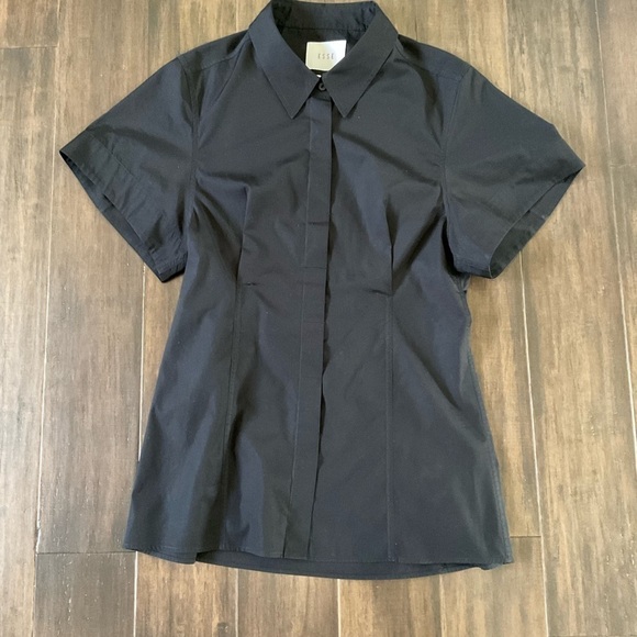 ESSE Studio Italian Cotton Black Short Sleeve Button Front Shirt Size 8 - Picture 4 of 9